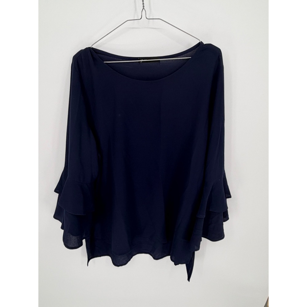 Gibson Women Blouse Tiered Bell Sleeve Navy Blue XL